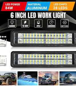 2x 6inch 84W LED Work Light Bar Flood Fog Lamp Offroad Driving Truck SUV ATV 4WD