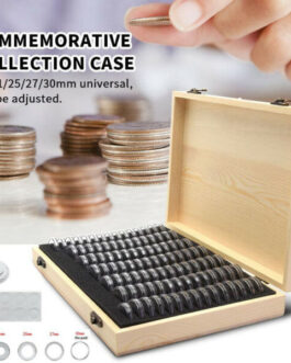 100PCS Coin Capsules With Foam Gasket Holder Case Wooden Storage Case Collection