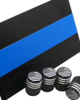 ALUMINUM Back The Blue Thin Blue Line Sticker Decal Emblem With Tire Valve Caps