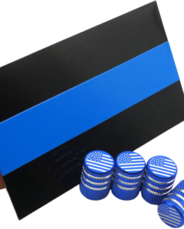 ALUMINUM Thin Blue Line Sticker Decal Emblem Back The Blue With Tire Valve Caps
