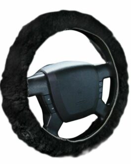Plush Genuine Sheepskin Stretch On Vehicle Steering Wheel Cover Black