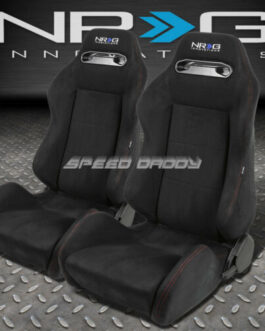 NRG 2 X TYPE-R SUEDE LIGHT FULLY RECLINABLE UPHOLSTERY RACING SEAT+SLIDER BLACK