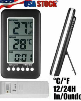 LCD Digital Indoor/Outdoor Thermometer Clock Wireless Temperature Meter Monitor