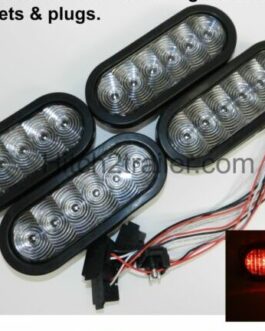 (4) Trailer Truck LED Sealed CLEAR/ RED 6″ Oval Stop/Turn/Tail Light