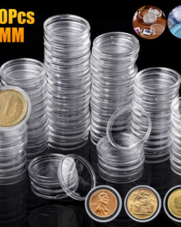 100 PCS Clear Round Capsules Coin Box Plastic Holder Case Storage Container 19mm