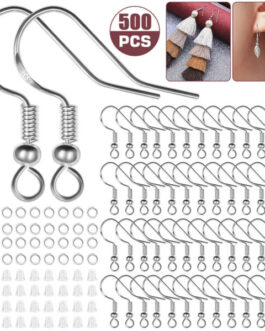 500 PCS 925 Silver Earring Hooks DIY Jewelry Beads Ear Wires Making Findings Kit