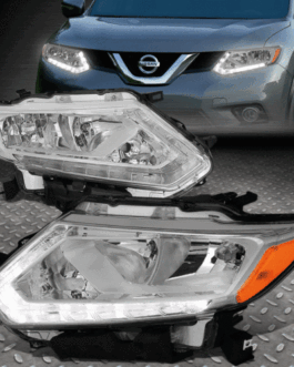 FOR 14-16 NISSAN ROGUE CHROME HOUSING AMBER CORNER LED DRL HEADLIGHT HEAD LAMPS