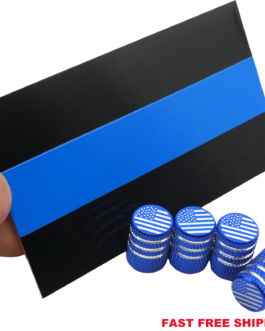 ALUMINUM Thin Blue Line Sticker Decal Emblem Back The Blue With Tire Valve Caps