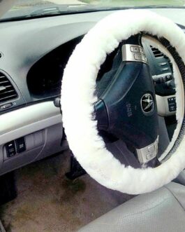 Plush Genuine Sheepskin Stretch On Car Steering Wheel Cover White