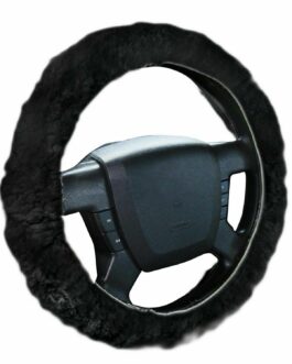 Plush Genuine Sheepskin Stretch On Vehicle Steering Wheel Cover Black