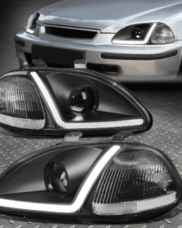 [Led Drl]For 96-98 Honda Civic Black Housing Clear Corner Projector Headlights