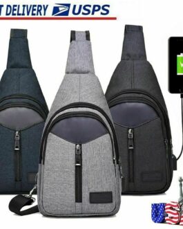 Men Shoulder Bag Sling Chest Pack USB Charging Sports Crossbody Nylon Handbag