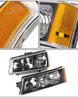 FOR 03-06 CHEVY SILVERADO AVALANCHE 1500-3500 BUMPER HEADLIGHT LAMP BLACK/AMBER