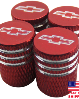 4x Chevy Chevrolet Tire Valve Stem Caps For Car, Truck Universal Fitting (RED)