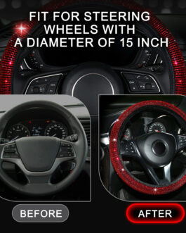 Red Women Car Diamond Steering Wheel Cover Bling Shining 15″/37-38cm Anti-Slip