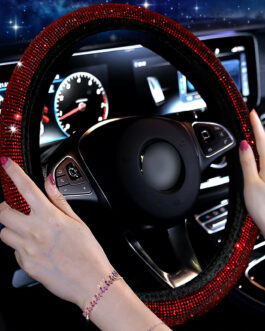 Red Women Car Diamond Steering Wheel Cover Bling Shining 15″/37-38cm Anti-Slip