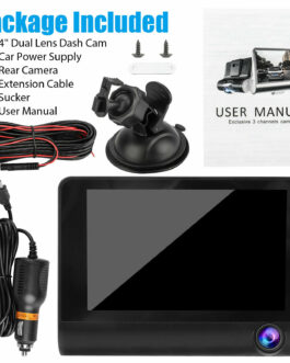1080P 4″ Car Dual Lens Dash Cam Front/Rear/Inside Video Recorder Camera G-sensor