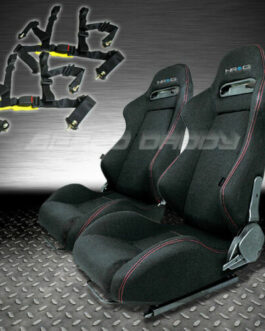 NRG 2X TYPE-R FULLY RECLINABLE BLACK RACING SEAT/SEATS+SLIDERS+4PT HARNESS BELT