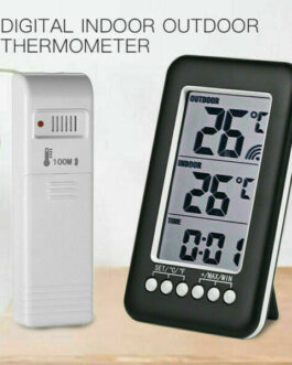 Indoor Outdoor Digital Thermometer LCD Clock Temperature Meter Wireless Transmit