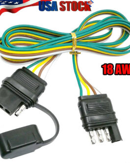 2ft Trailer Light Wiring Harness Extension 4-Pin Plug 18 AWG Flat Wire Connector