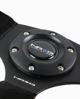 NRG Reinforced 320mm Black Suede Red Stitch Flat Bottom D-Shape Steering Wheel