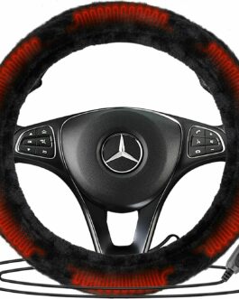 12V Plush Faux Sheepskin Heated Warm Steering Wheel Cover Protects