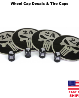 Aluminum 2nd Amendment Wheel Cap Stickers 2.56″ & Tire Valve Stem Caps (BUNDLE)