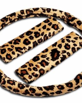 Cheetah Snow Leopard Steering Wheel Cover Shoulder Seatbelt Strap Pad