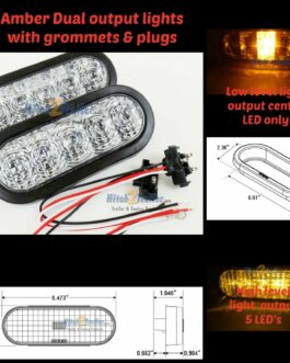 (2) Trailer Truck RV LED Sealed CLEAR/ Amber 6″ Oval Dual Brightness Light USA