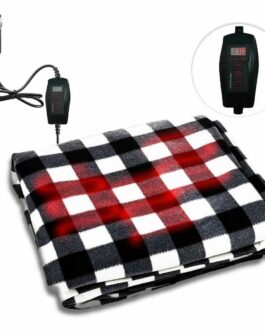 Car Heated Fleece Black Plaid Warm Travel Blanket 45 Minute Safe Timer