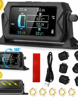 Solar TPMS LCD Car Tire Pressure Wireless Monitoring System + 6 External Sensors