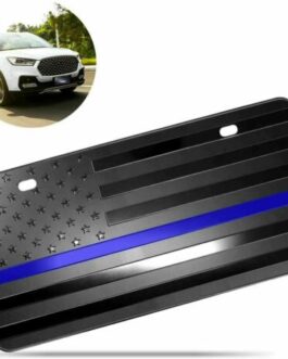 Tactical Blue Line Police American Flag License Plate Matte Black USA