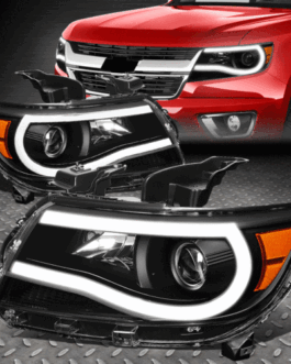 [LED U-TUBE DRL]FOR 15-20 CHEVY COLORADO BLACK/AMBER PROJECTOR HEADLIGHT LAMPS