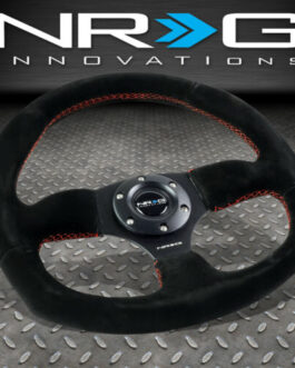 NRG Reinforced 320mm Black Suede Red Stitch Flat Bottom D-Shape Steering Wheel