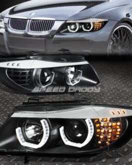 FOR 09-12 BMW E90 3-SERIES BLACK 3D CRYSTAL HALO PROJECTOR HEADLIGHT+LED CORNER