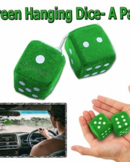 Pair Retro Vintage Car Green Hanging Mirror 2.75″ Fuzzy Dice