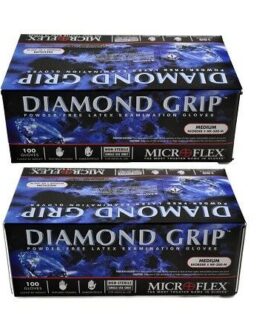 Microflex MF300M (2 Pack) Diamond Grip Latex Gloves, Size Medium, Pack of 200