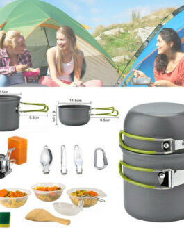 Portable Gas Camping Stove Butane Propane Burner Outdoor Hiking Picnic+Cookware
