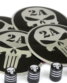 Aluminum 2nd Amendment Wheel Cap Stickers 2.56″ & Tire Valve Stem Caps (BUNDLE)