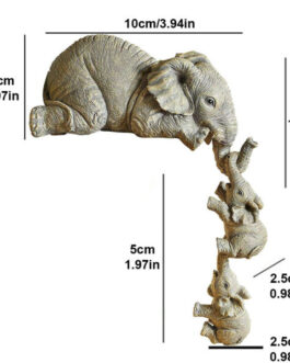 3x Resin Elephant Sitter Figurines Mother + 2 Babies Hanging Off Edge Craft