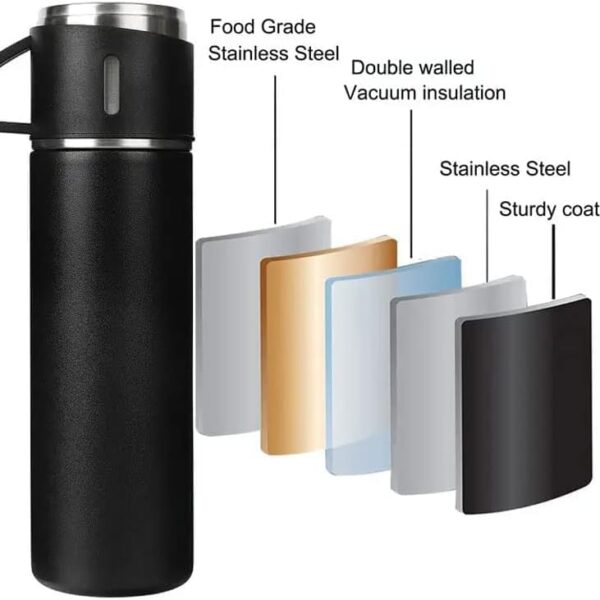 Insulated Stainless Steel Sport Vacuum Flask Set with Two Cups - Keeps Hot or Cold - Perfect for Tea - a 500ml Gift Box