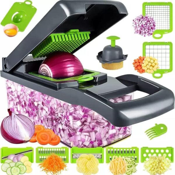 11 in 1 Multifunctional Food, Vegetable Chopper, Pro Onion, Veggie Chopper With 8 Blades, Carrot and Garlic Chopper, Kitchen Vegetable Slicer Dicer Cutter, With Container